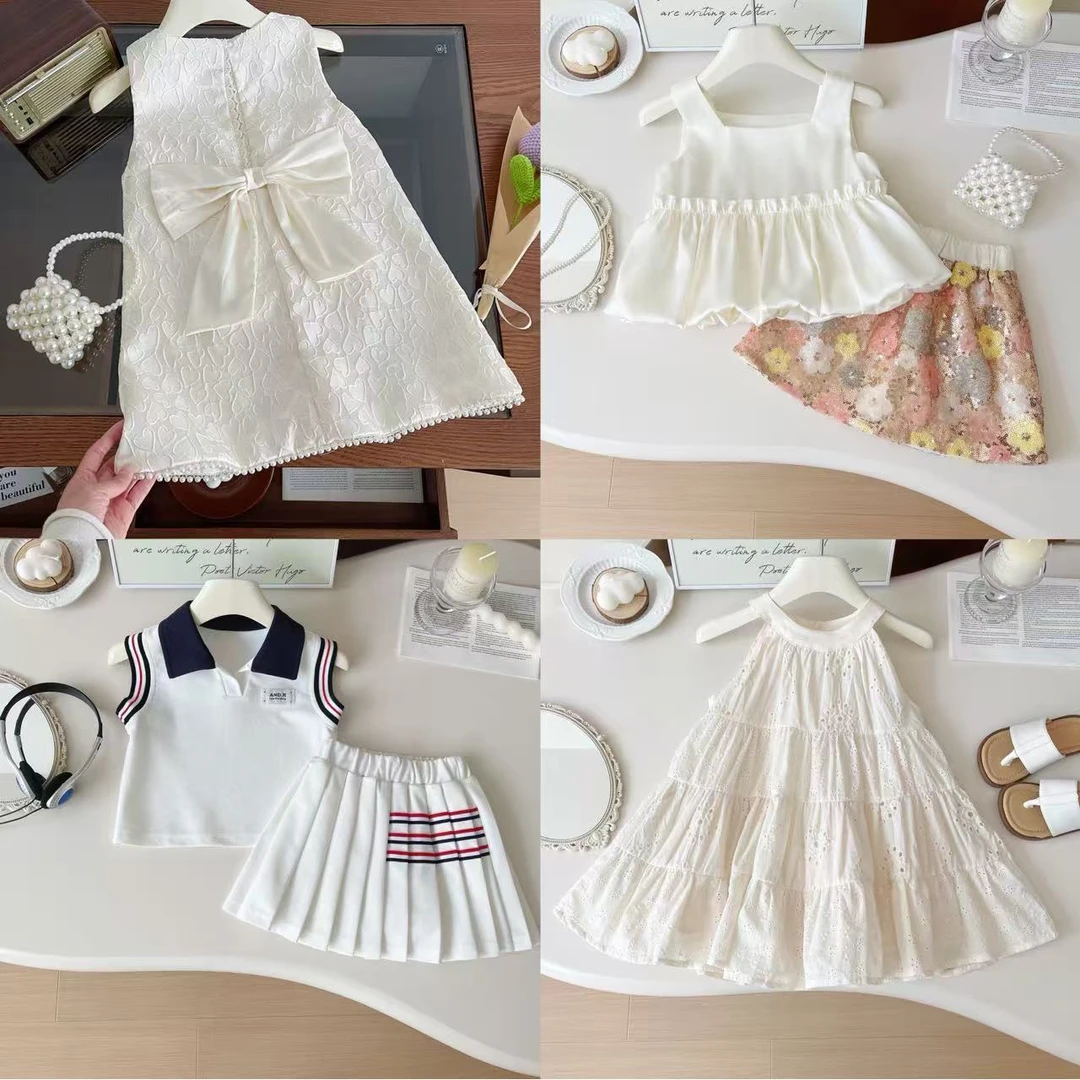 新【501-566米色系列】2025夏季韩版女童套装连衣裙