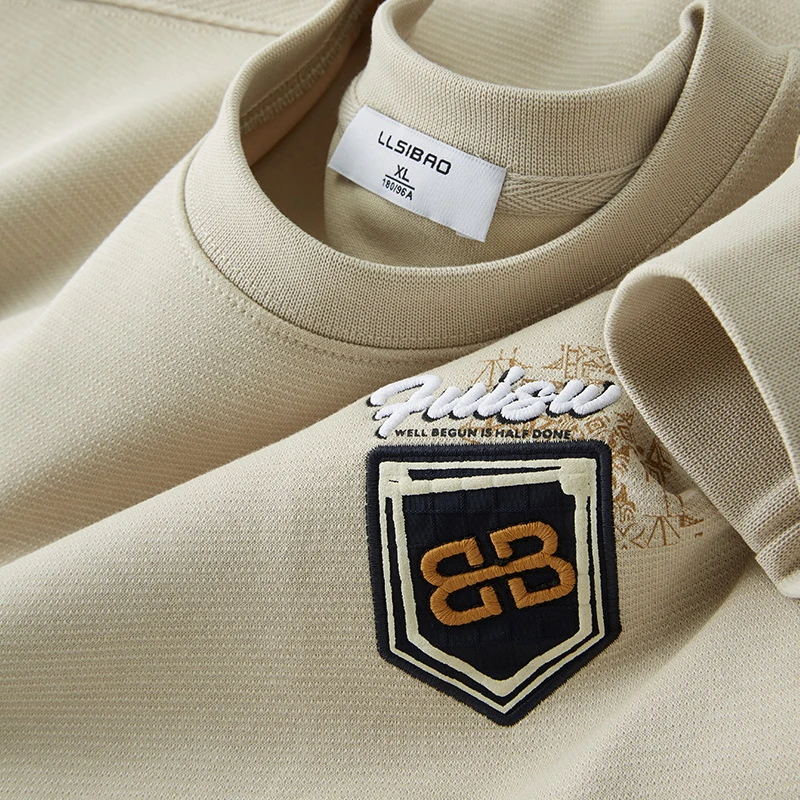 约蒂宾弗圆领字母刺绣贴布套头卫衣男士春秋季微宽松休闲长袖上衣