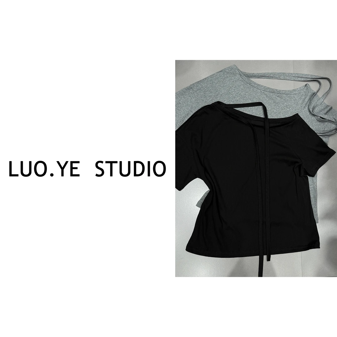 罗爷 · 【涟漪】斜肩飘带光板T恤设计感针织时尚百搭夏季显瘦设计师