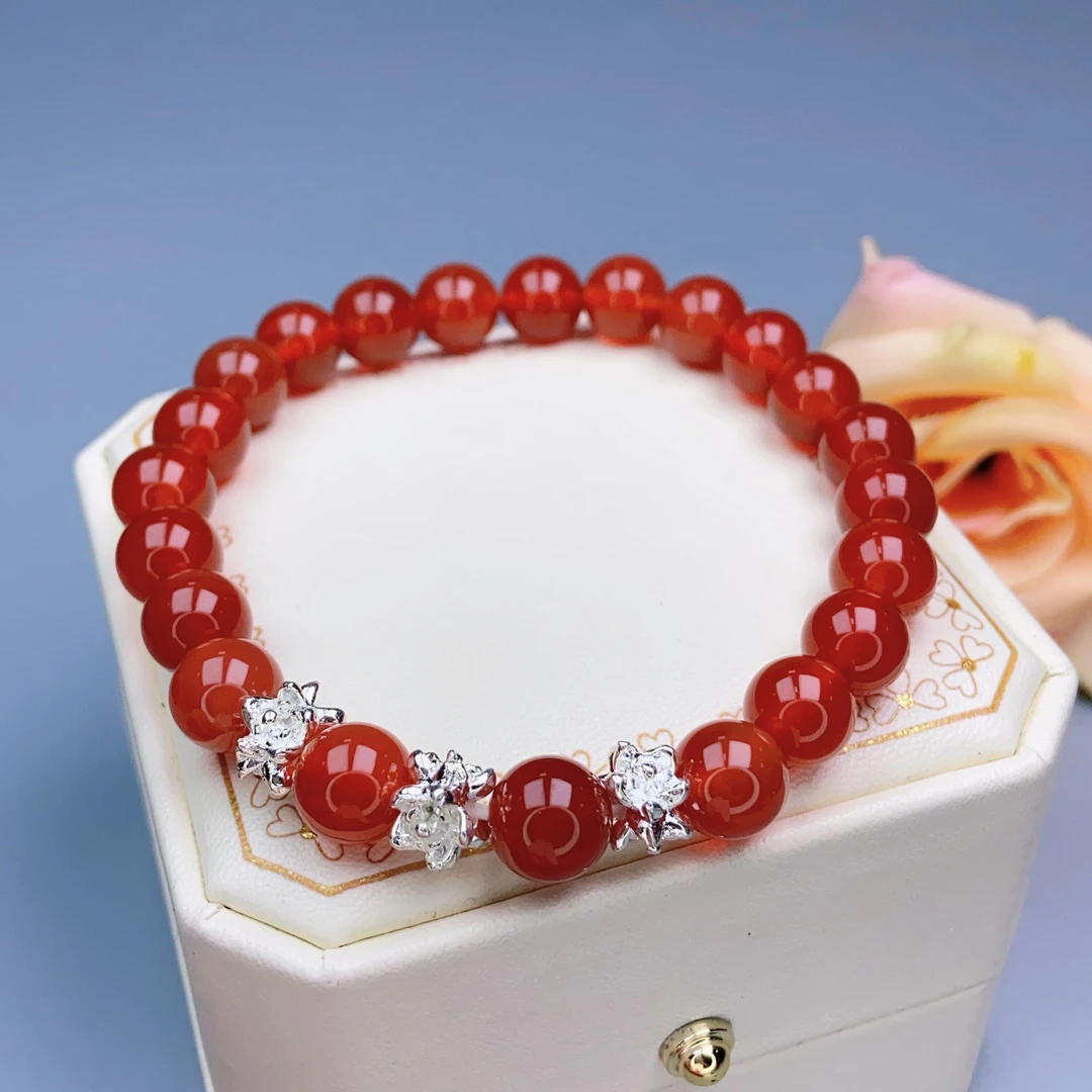 正品红玛瑙圆珠手链8mm素款女士手链时尚百搭大气精品优雅F418