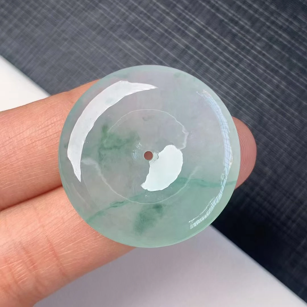 缅料翡翠冰飘花平安扣 完美 水润色艳 a5尺寸 30.6/5.3