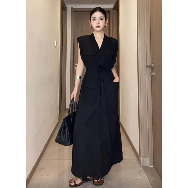 日本无印mujie简约设计感气质连衣裙女夏季流行单品新款长裙大方