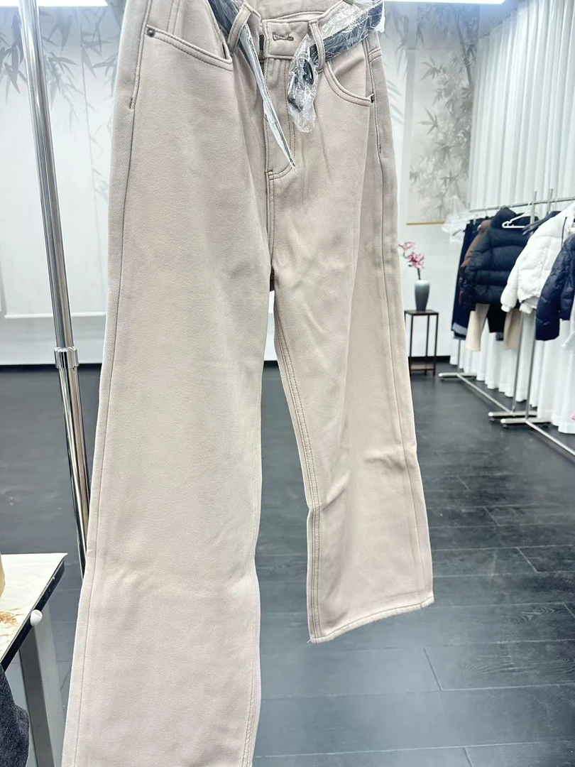 8888直筒裤水洗微弹厚款中高腰牛仔裤阔腿裤长裤白色女士