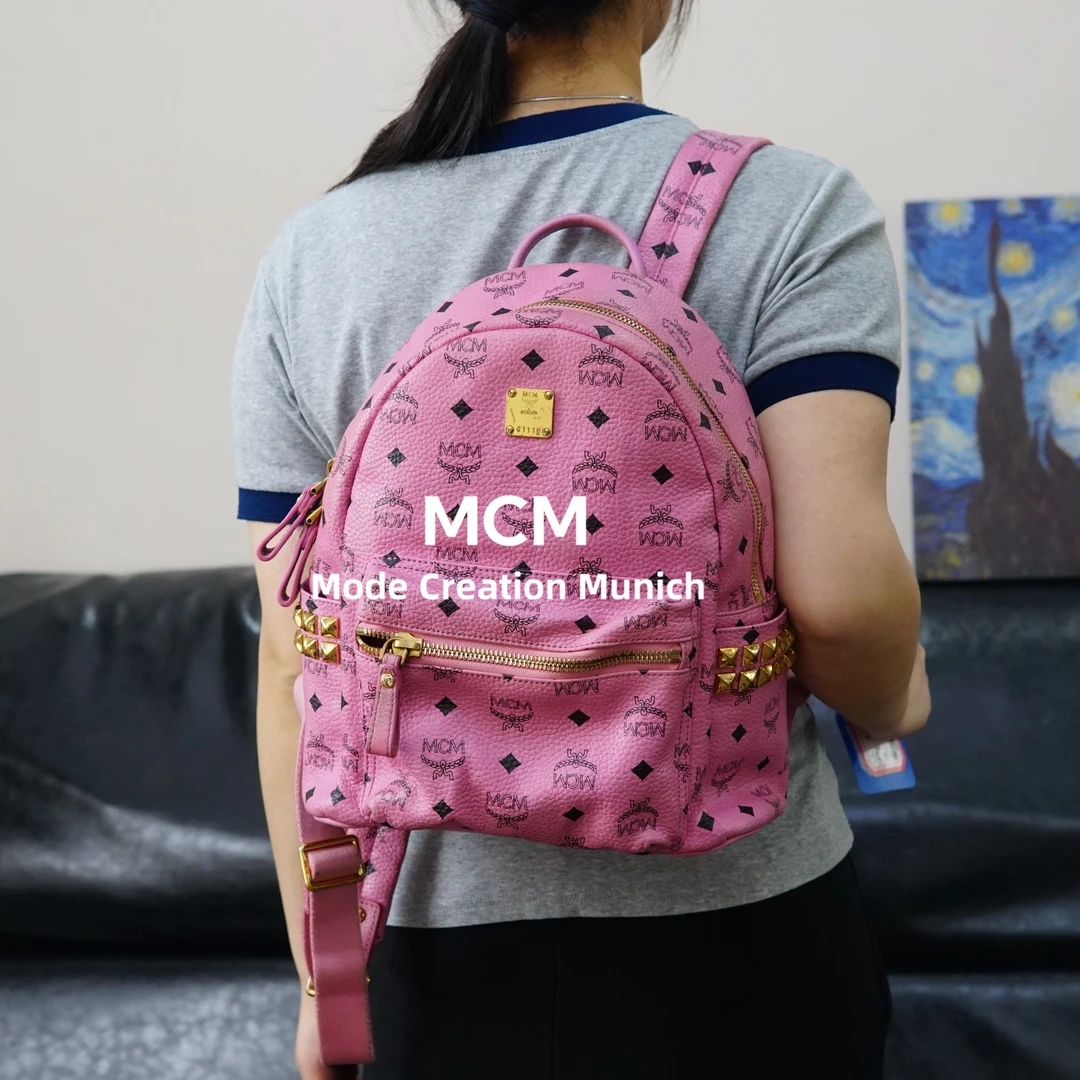 95新 MCM 粉色双肩包/SD04618052/8052