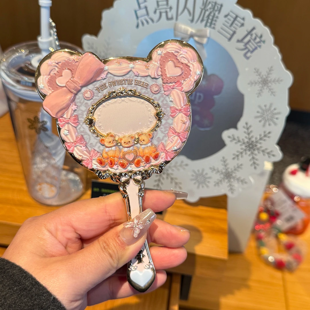 新品甜心小熊手持镜化妆镜甜心小熊动漫文具手持镜