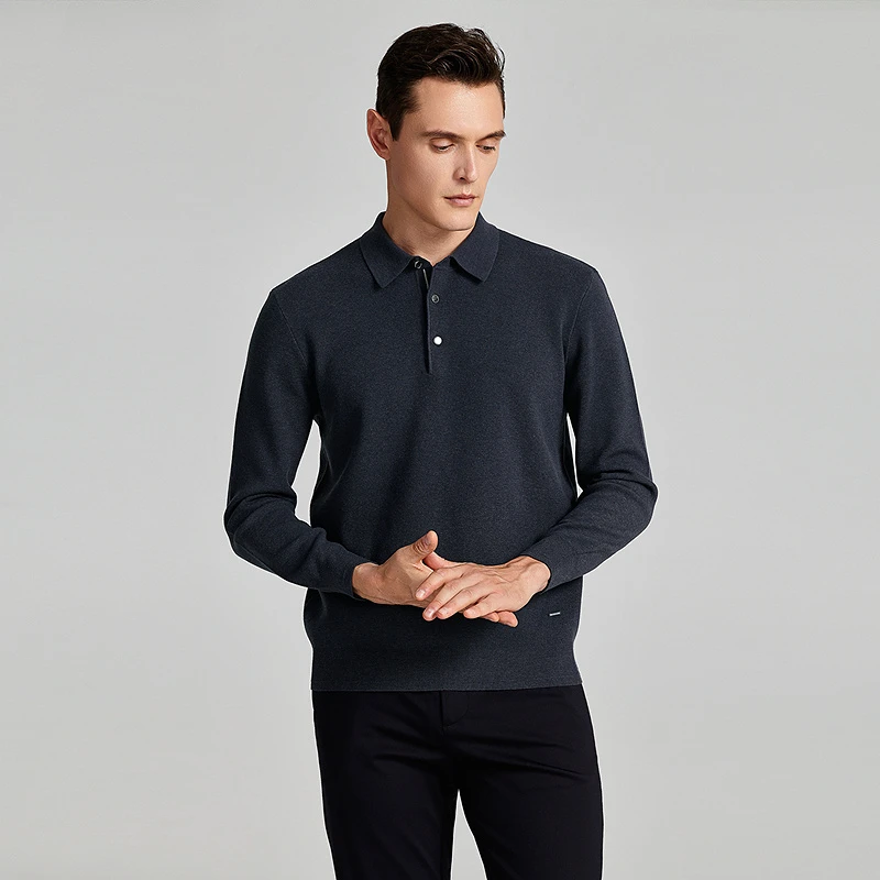 Satchi沙弛男士绵羊毛针织保暖套头长袖polo衫秋冬纯色保暖高质感