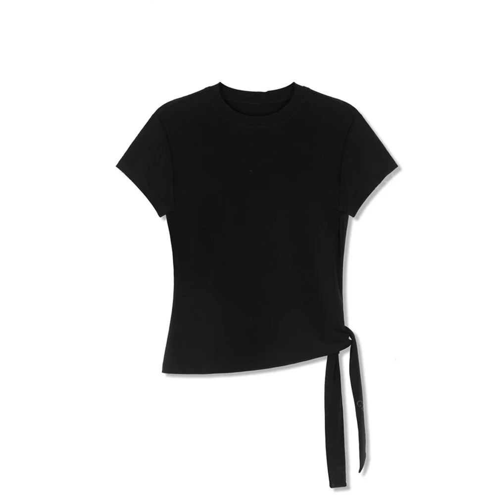 2025夏季新款收腰显瘦气质减龄纯色圆领洋气百搭简约短袖T恤女