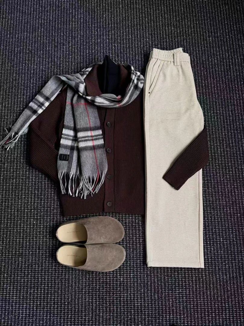 THON BERRY男士秋冬新款羊毛针织开衫休闲百搭毛呢裤通勤两件套潮