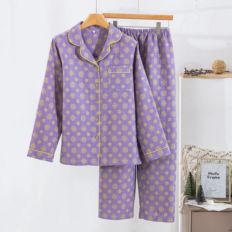 【捡漏对门】A类全棉色织提花双层纱家居服睡衣复古纯棉睡衣