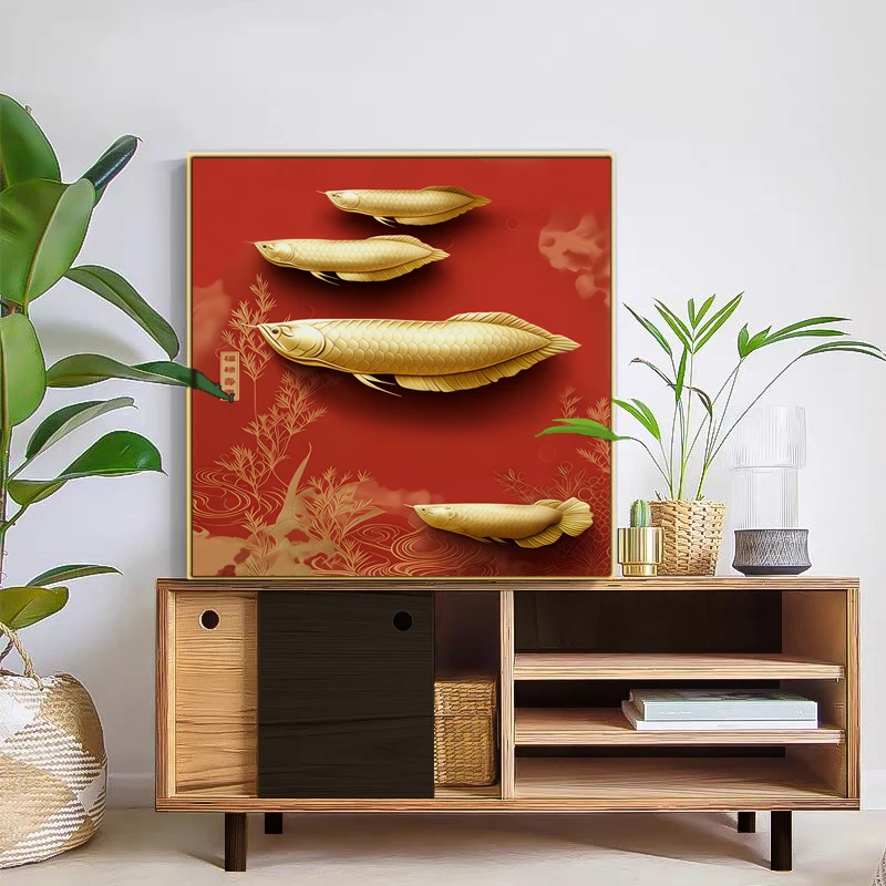 【四时如意】美好寓意挂画餐厅画电表箱遮挡画客厅九鱼图沙发画双12