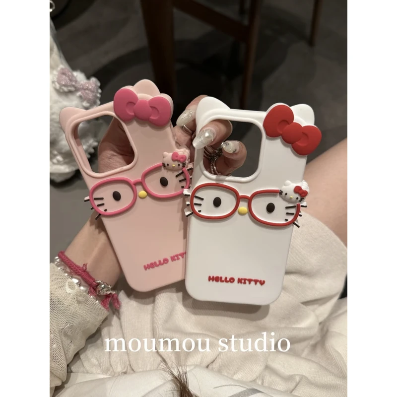 趣味可爱戴眼镜KT猫适用16ProMax手机壳苹果15/14新款iPhone13软