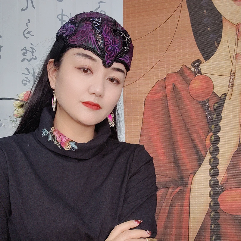 姑苏城原创设计-民族风老绣发箍帽237