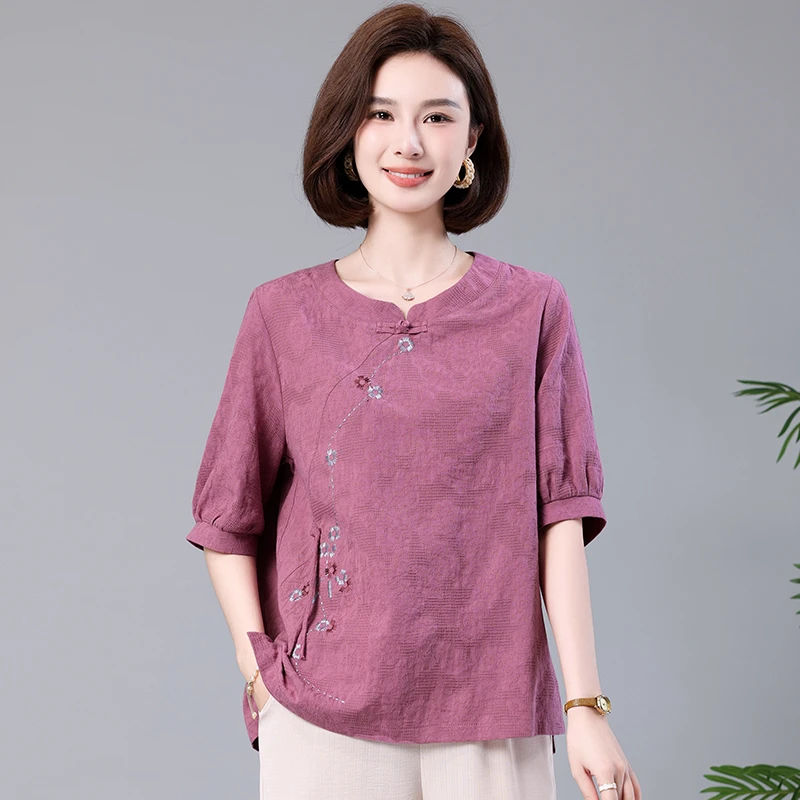 妈妈夏装新款休闲简约T恤女8071