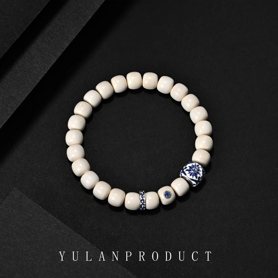 钰澜文玩【青韵】猛犸牙老型手串9mm+青花瓷隔珠搭配款-单圈手串