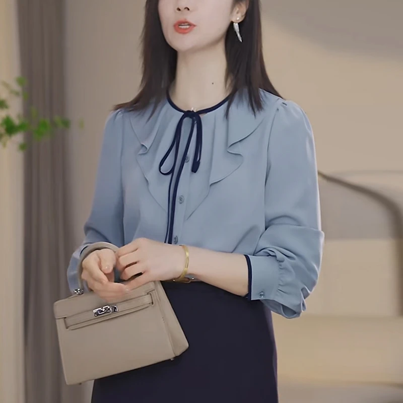 法式荷叶边长袖衬衫女士秋季2025新款轻奢高级感洋气减龄别致上衣