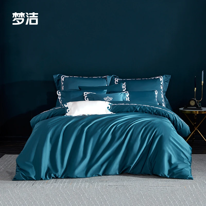 【断码清仓】100支长绒棉绣花四件套床笠款：爱丽丝（月光蓝）