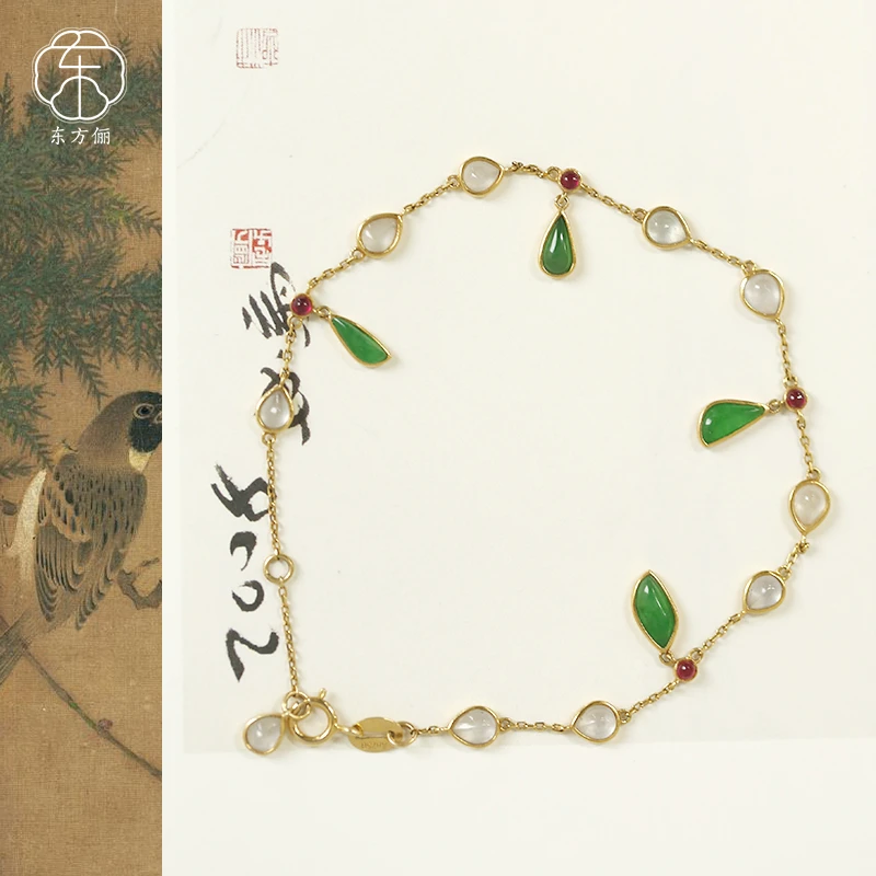 东方俪DOFUNLY【涟漪】翡翠水滴不规则手链18K金设计款FCSL 雅韵