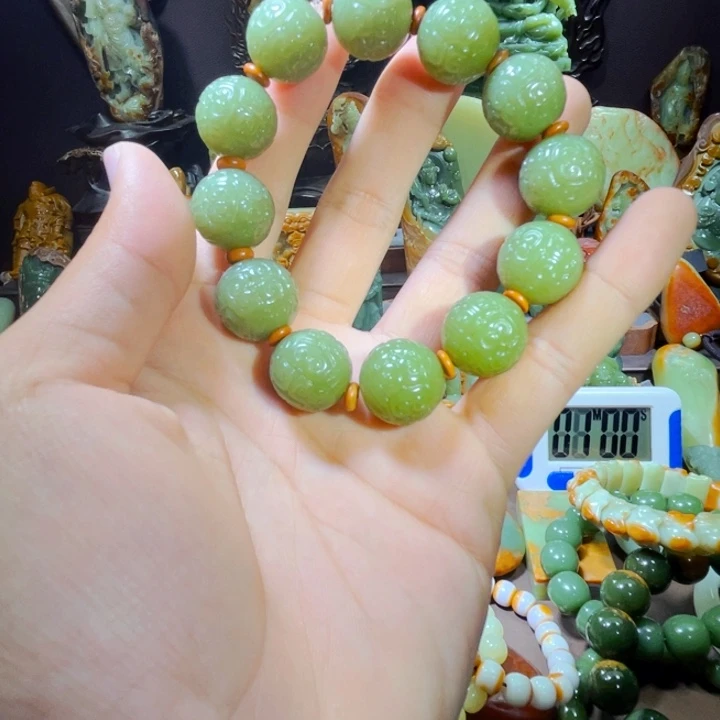 透闪石质玉未镶嵌珠宝奇石回纹手串