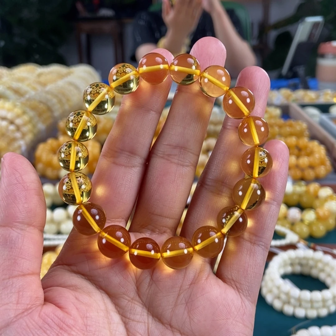 琥珀未镶嵌珠宝奇石11金珀圆珠14.9