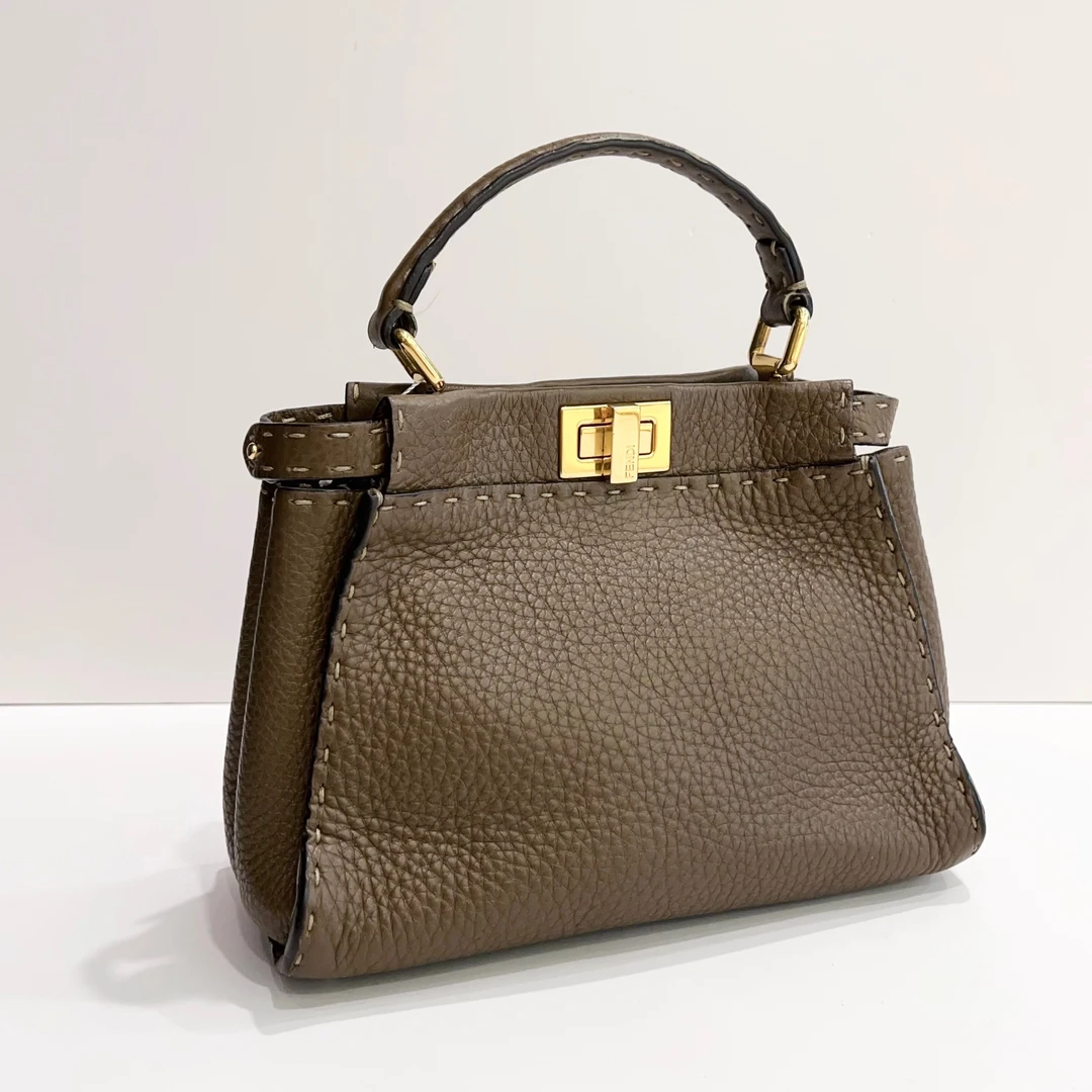 95新 FENDI/芬迪 蓝总专场/大象灰小号peekaboo 单肩包