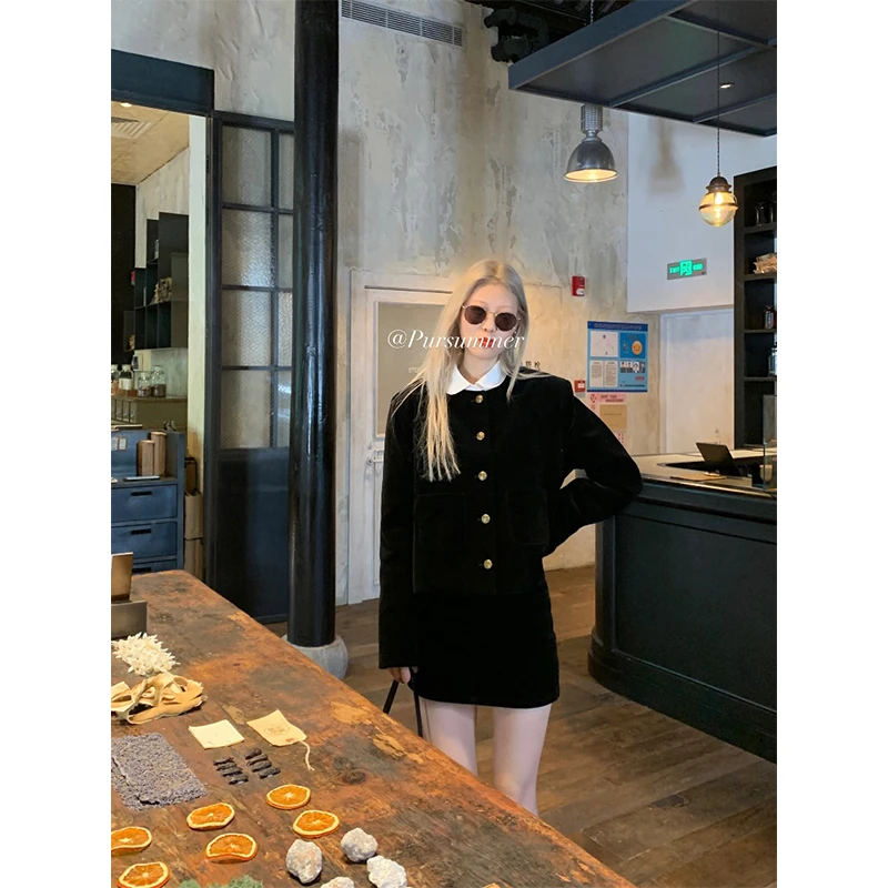 【清清！朴夏Pursummer】元英同款小金扣外套裤裙套装W11042PR33+B11