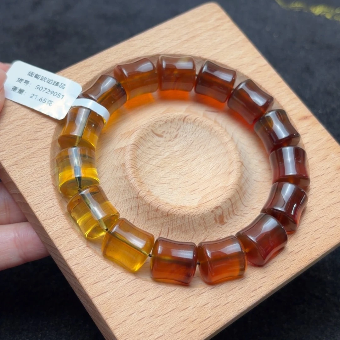 琥珀未镶嵌珠宝奇石12mm渐变竹节珠