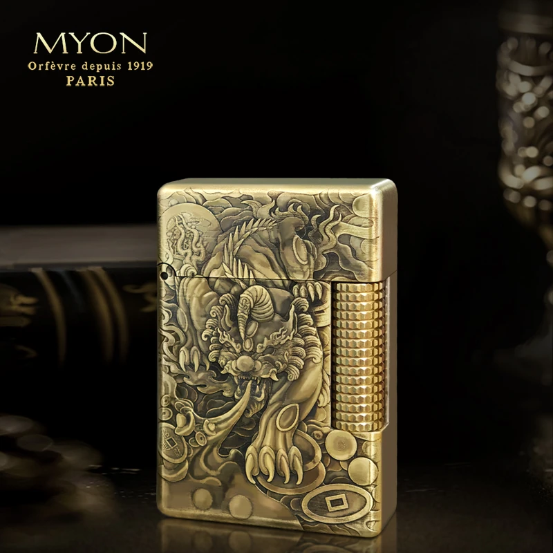 MYON爵士待机王M6貔貅原铜双面立体浮雕一机一码勉牌防风打火机