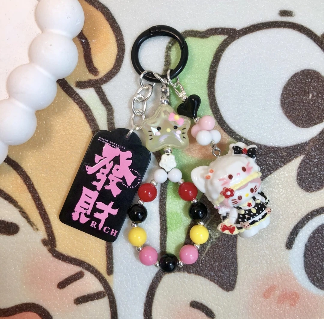 少女国潮树脂钥匙扣卡通系列心形挂饰紫色树脂可爱礼