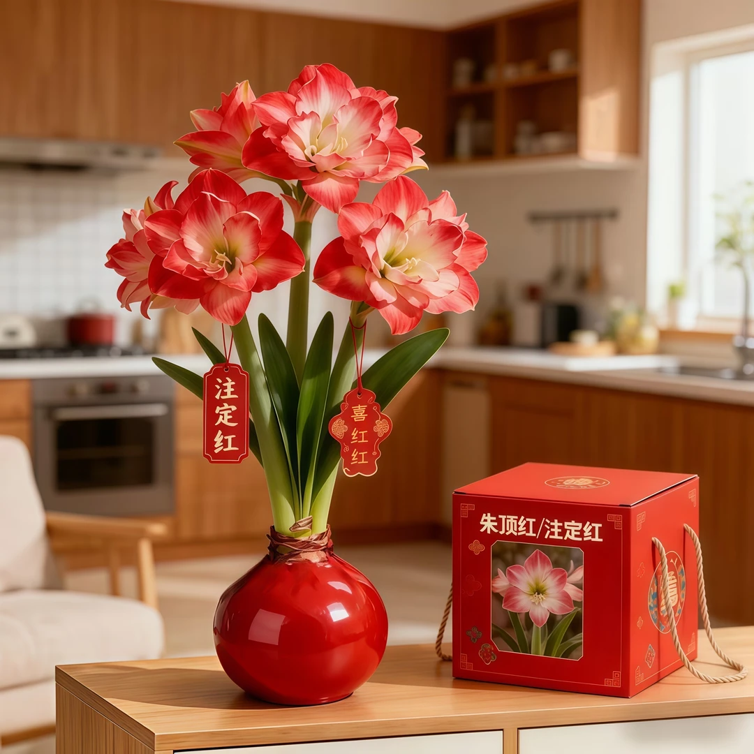 进口封蜡朱顶红室内客厅桌面耐寒热好养易活【自然开花-无需养护】