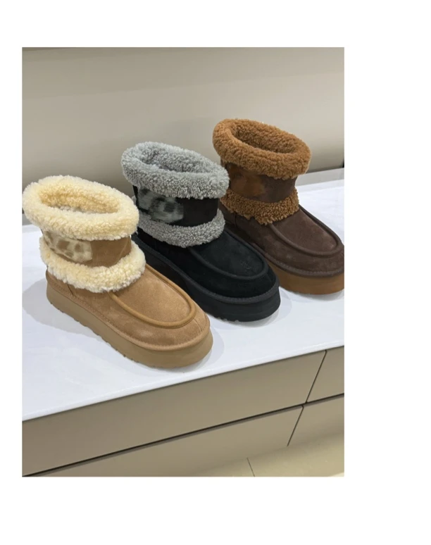 厚底真皮真毛甜甜圈款雪地靴经典款加绒加厚时尚百搭洋气