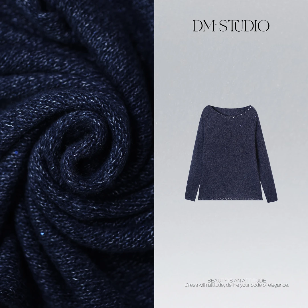 DEDM•STUDIO/减龄气质钉珠圆领宽松显瘦针织套头衫2509ZZS/77736