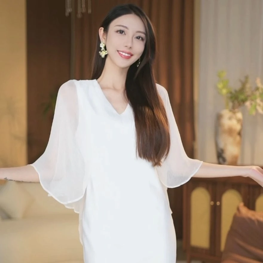 【梓金】白月光 夏季气质小众设计感法式简约修身连衣裙-F836