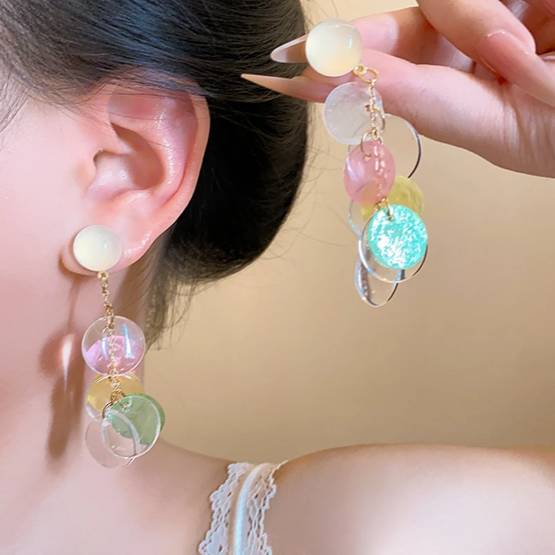 合金耳饰 彩色流苏贝壳耳坠女款夏天多巴胺海边耳环2025新款耳饰