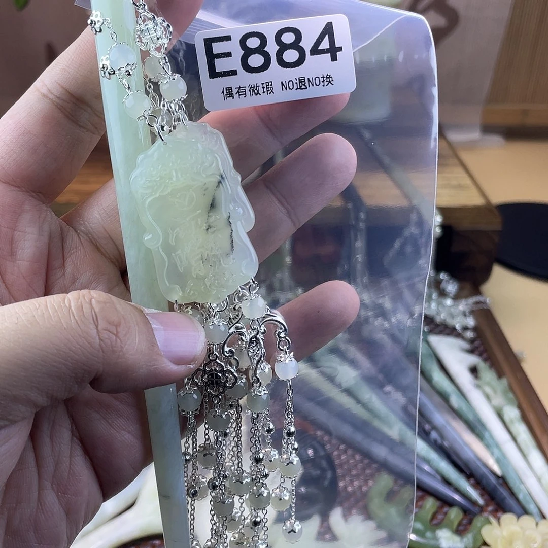 蛇纹石玉发饰银S925镀金镶嵌艳*