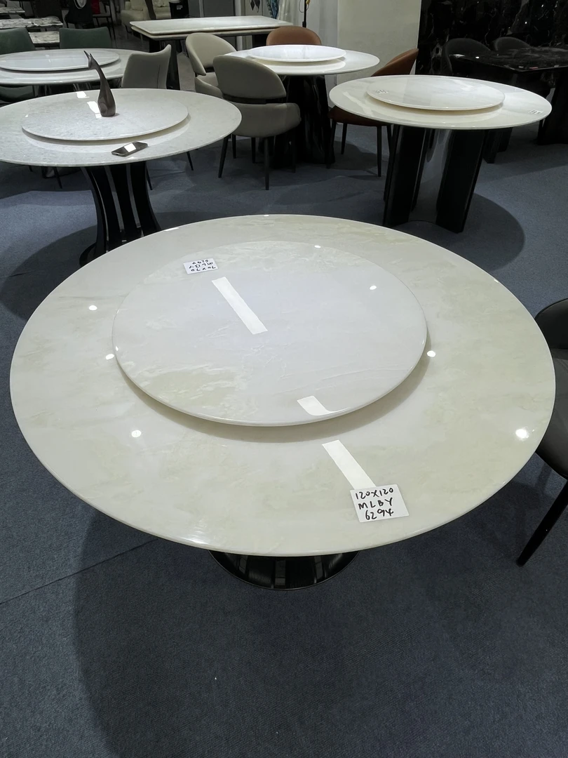 绿钻芬迪白进口奢石意式轻奢餐桌天然大理石别墅餐桌玫瑰彩虹餐桌