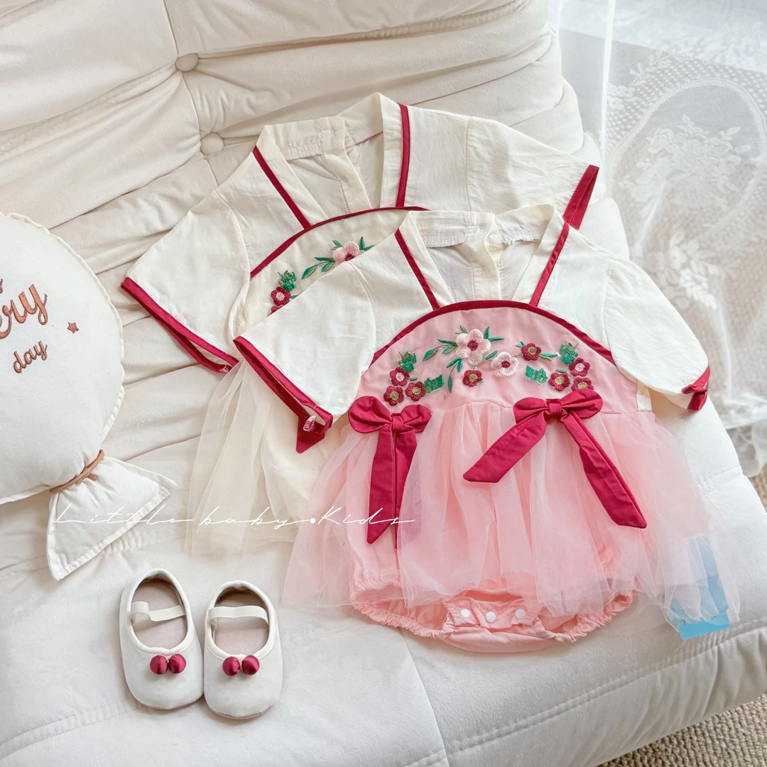 婴儿夏季薄款衣服2025新款女宝宝中国风洋气公主汉服外出包屁哈衣