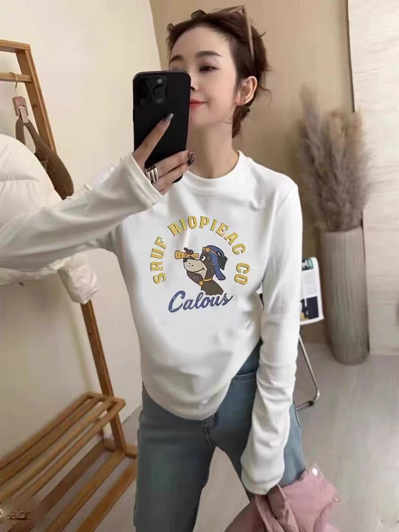 《盈盈家》韩版卡通字母印花圆领长袖T恤