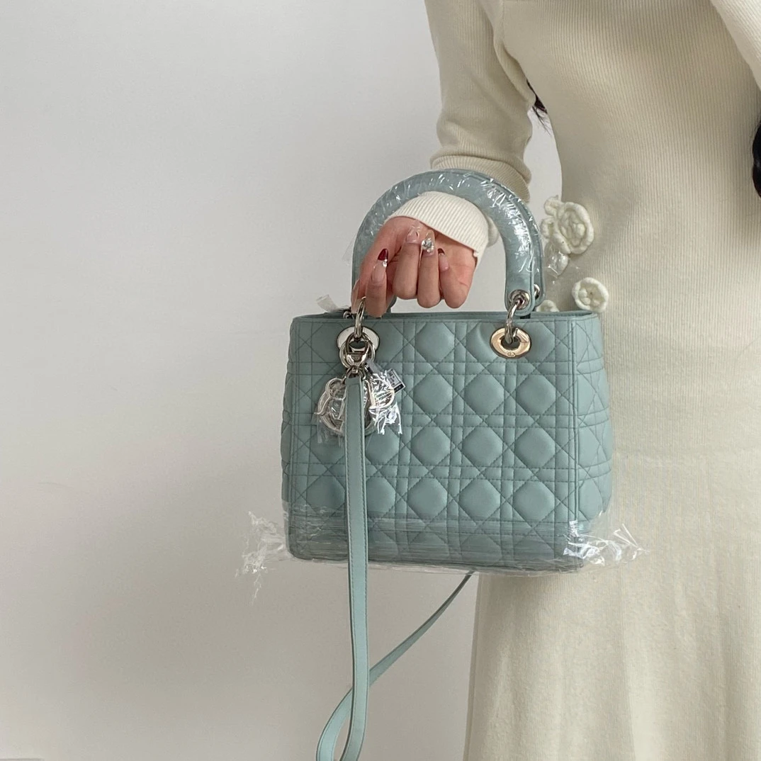 95新 DIOR/迪奥 dior豆绿色五格戴妃手提斜挎包