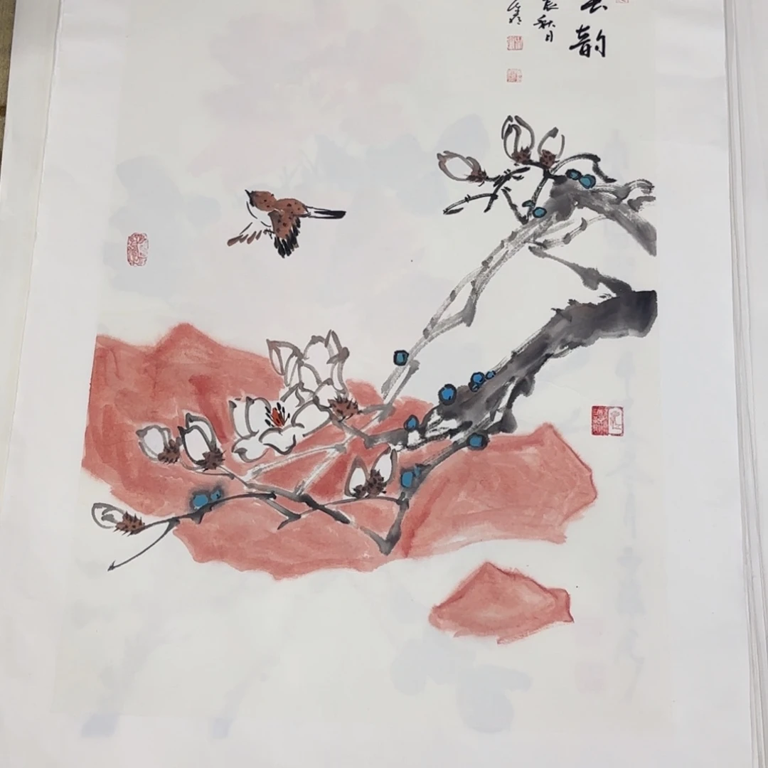 国画四尺三开花鸟艺
