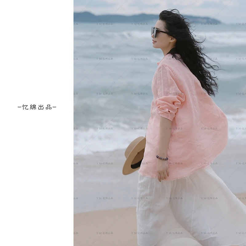 忆绵出品2028-1原创设计款撕边亚麻慵懒风百搭衬衫