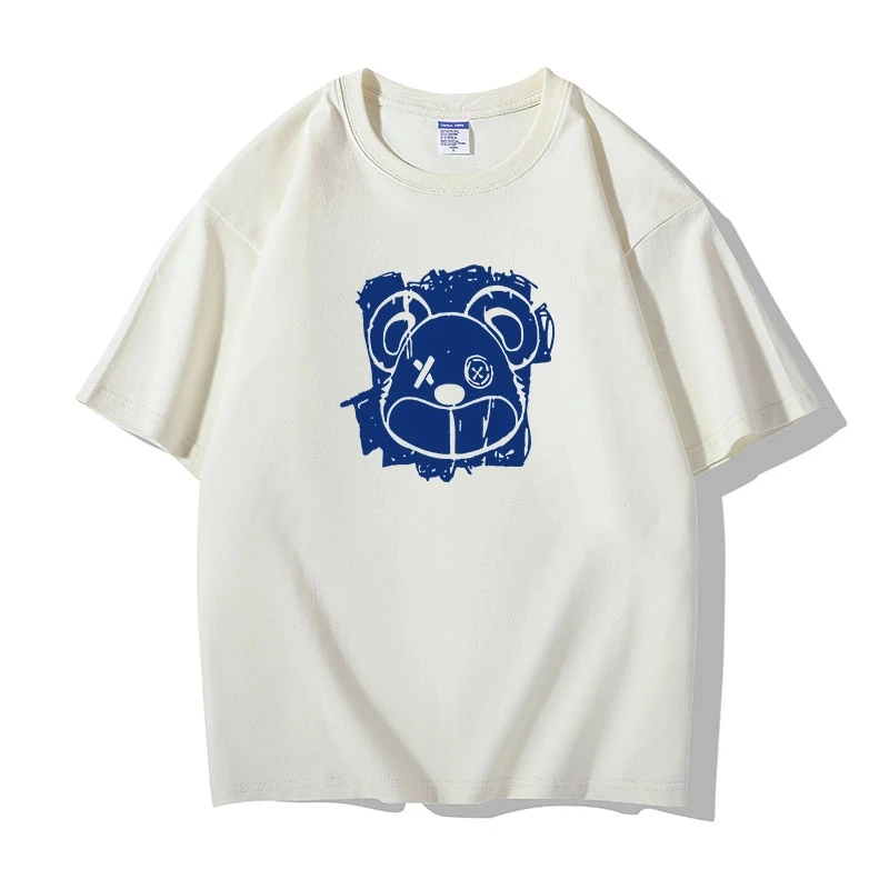学生党标配纯棉T恤衫男女同款百搭情侣宽松休闲打底ins风设计小熊