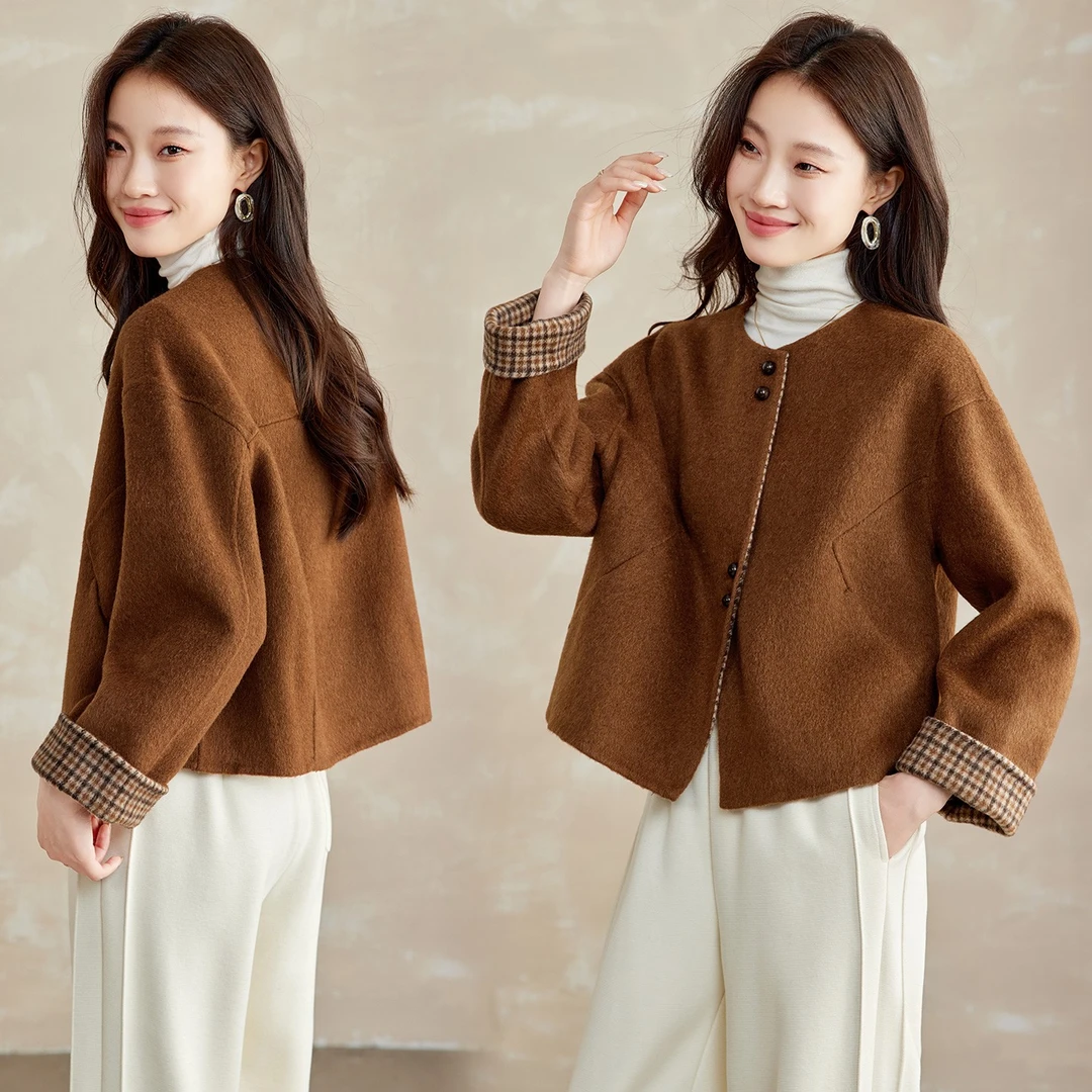 短款羊毛双面呢子大衣女秋冬2025新款高级感韩系时尚气质毛呢外套