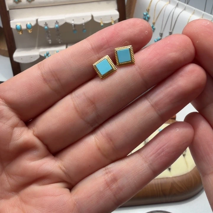 绿松石银S925镶嵌耳饰