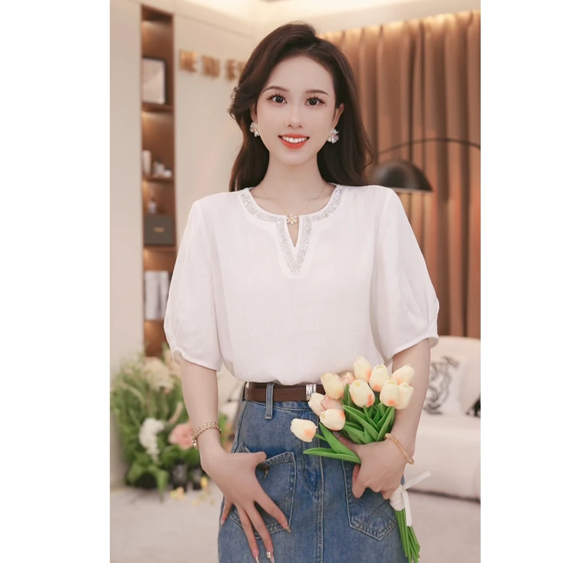 【粉丝专属】26982法式小香风轻熟泡泡袖衬衫女别致设计感小众上衣