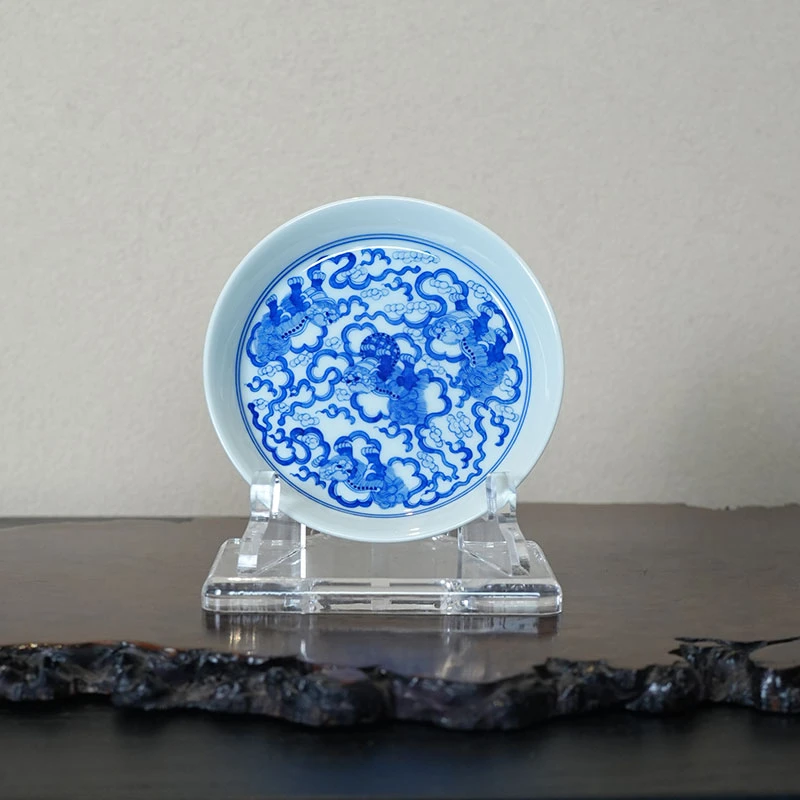 觉山隐窑狮纹折边公道碟景德镇手工手绘高端茶器