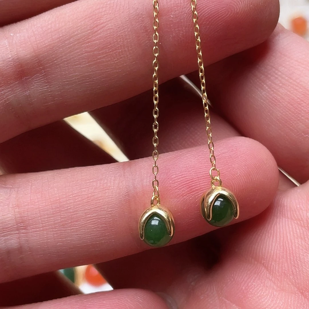 和田玉耳线银S925镶嵌