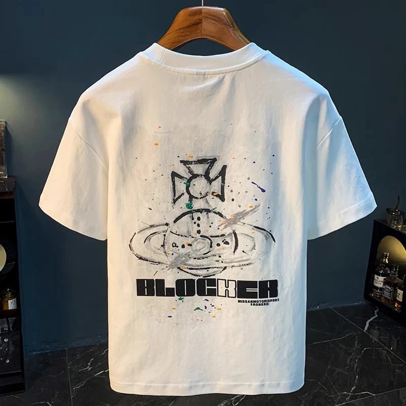 高端男款男生男装男士短袖T恤潮牌印花白色圆领薄款半截袖汗衫t恤