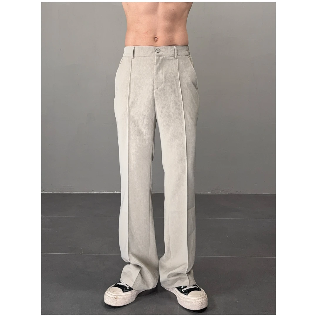 2025春黑色直筒西裤男款垂感休闲直筒男裤cleanfit中腰微喇叭裤子