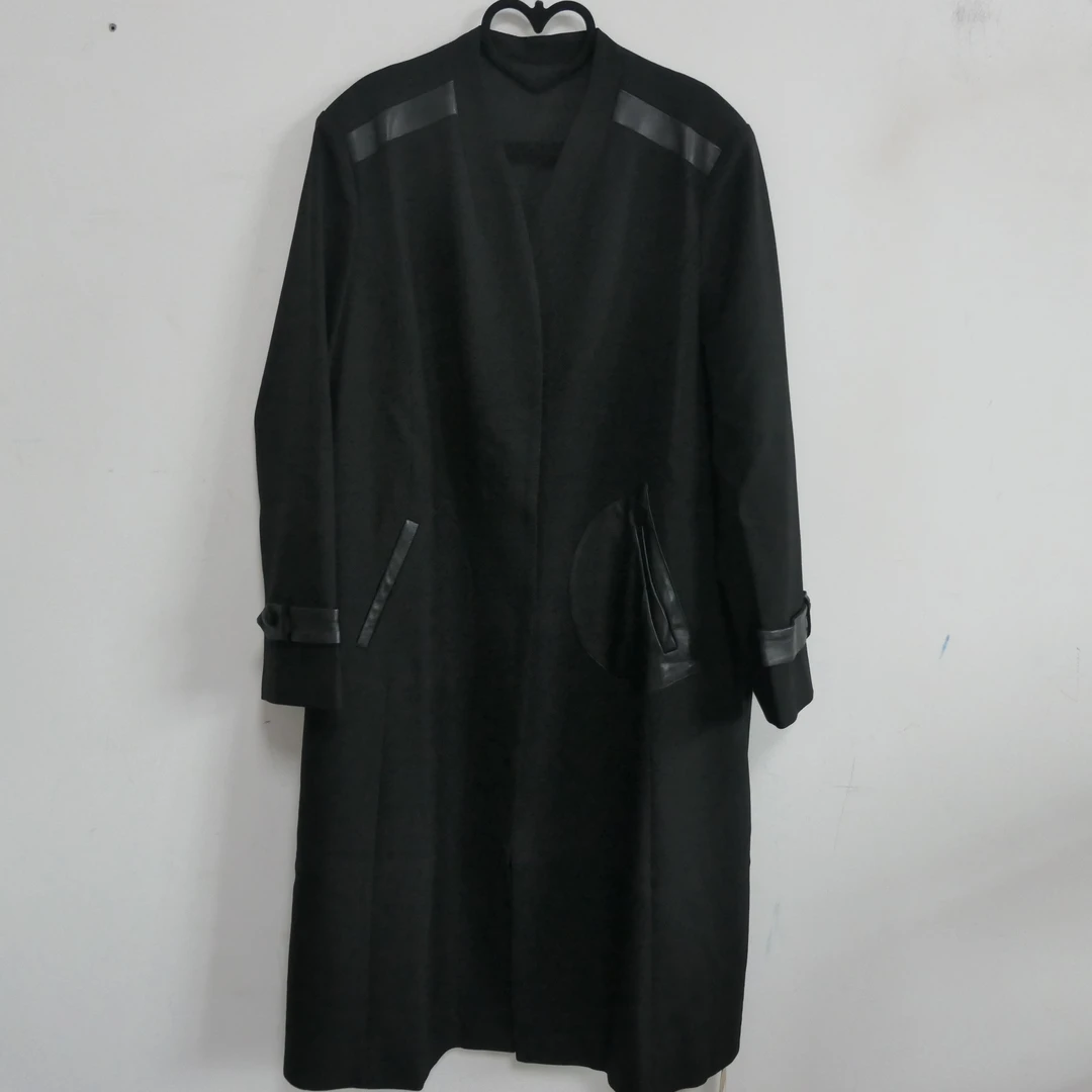 AB-8960定制春款V领拼皮风衣  福利