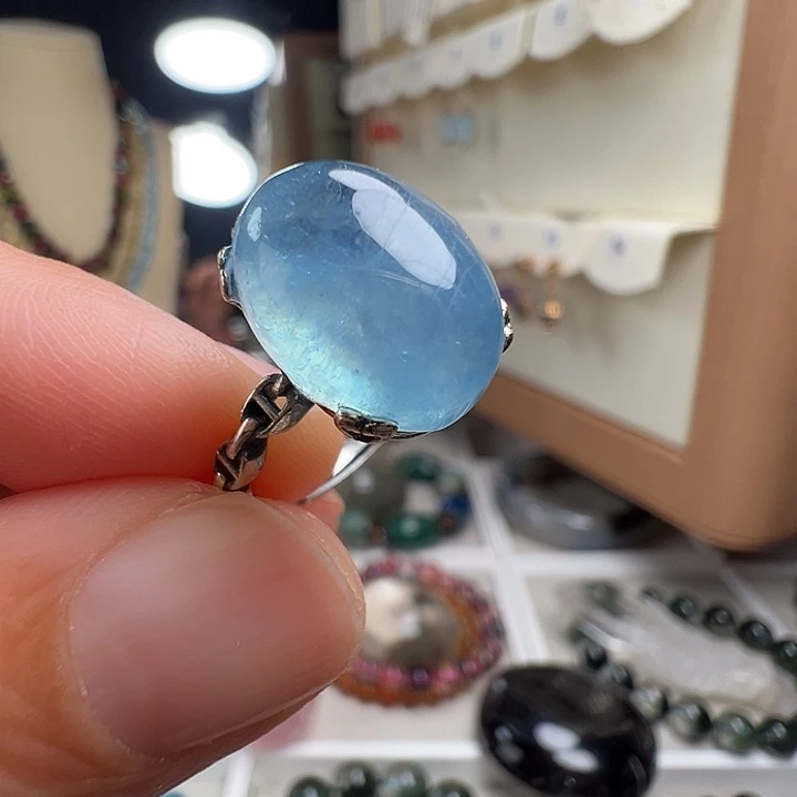 海蓝宝石戒圈银S925镶嵌天然海蓝宝石